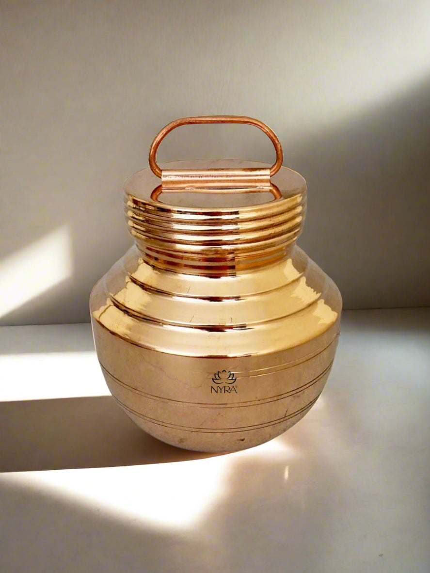 Pure Copper Gangajali with Lid | Traditional Kalash for Pooja, Hawan, and Religious Use - Handmade Tamba Lota for Ganga Jal Storage