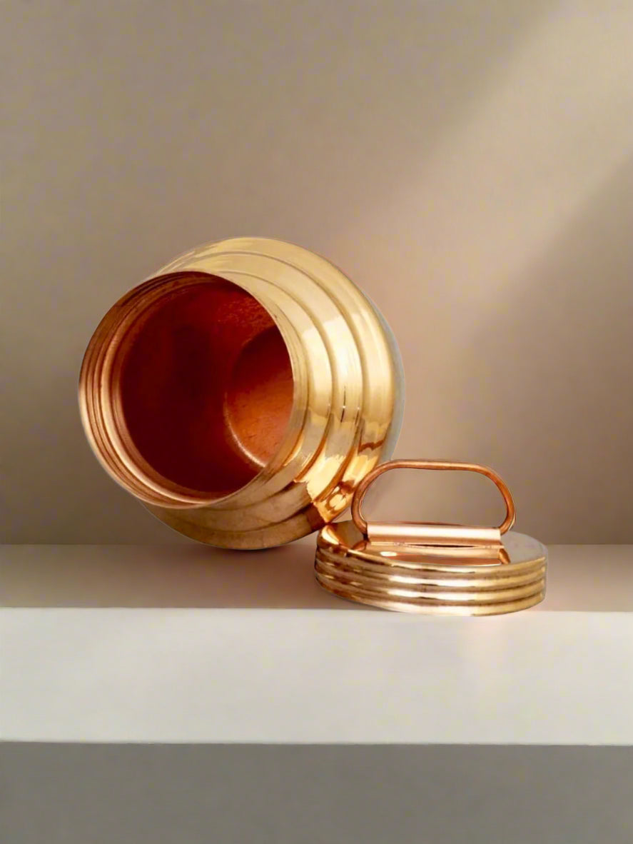 Pure Copper Gangajali with Lid | Traditional Kalash for Pooja, Hawan, and Religious Use - Handmade Tamba Lota for Ganga Jal Storage
