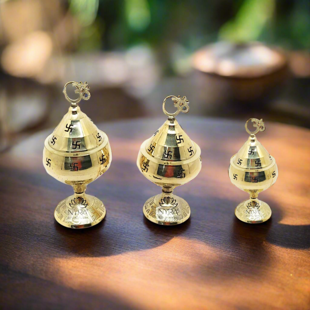 Pure Brass/Peetal Swastik Diya for Puja - 3 sizes