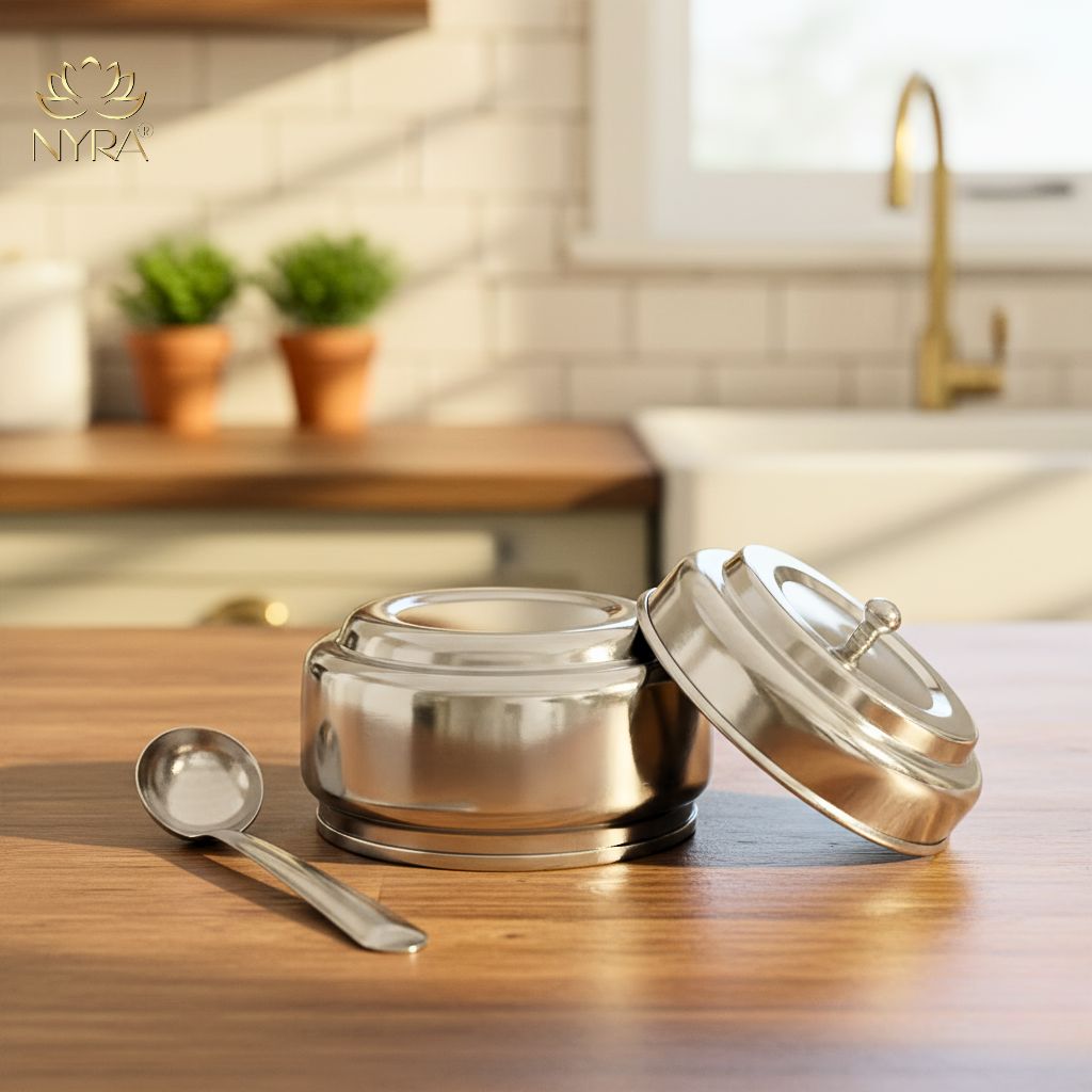 Stainless Steel Ghee/0il Pot Storage Container with Spoon