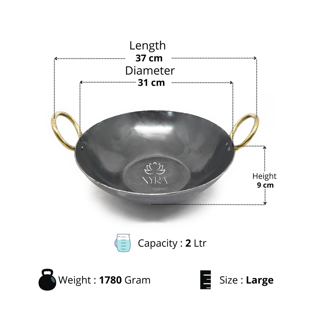 Dimenions of Large Pure Traditional Black Iron Kadhai