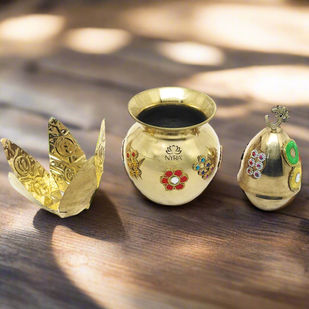 Elegant Brass Decorated Kalash Set