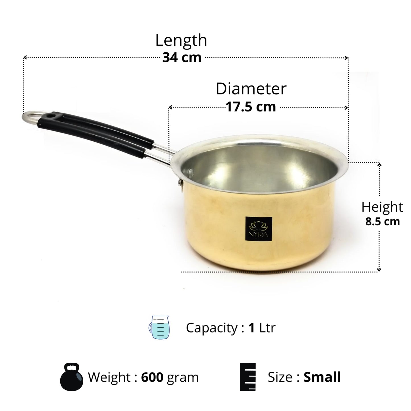 Premium Brass Sauce Pan with Kalai Coating | Traditional Pital Cookware