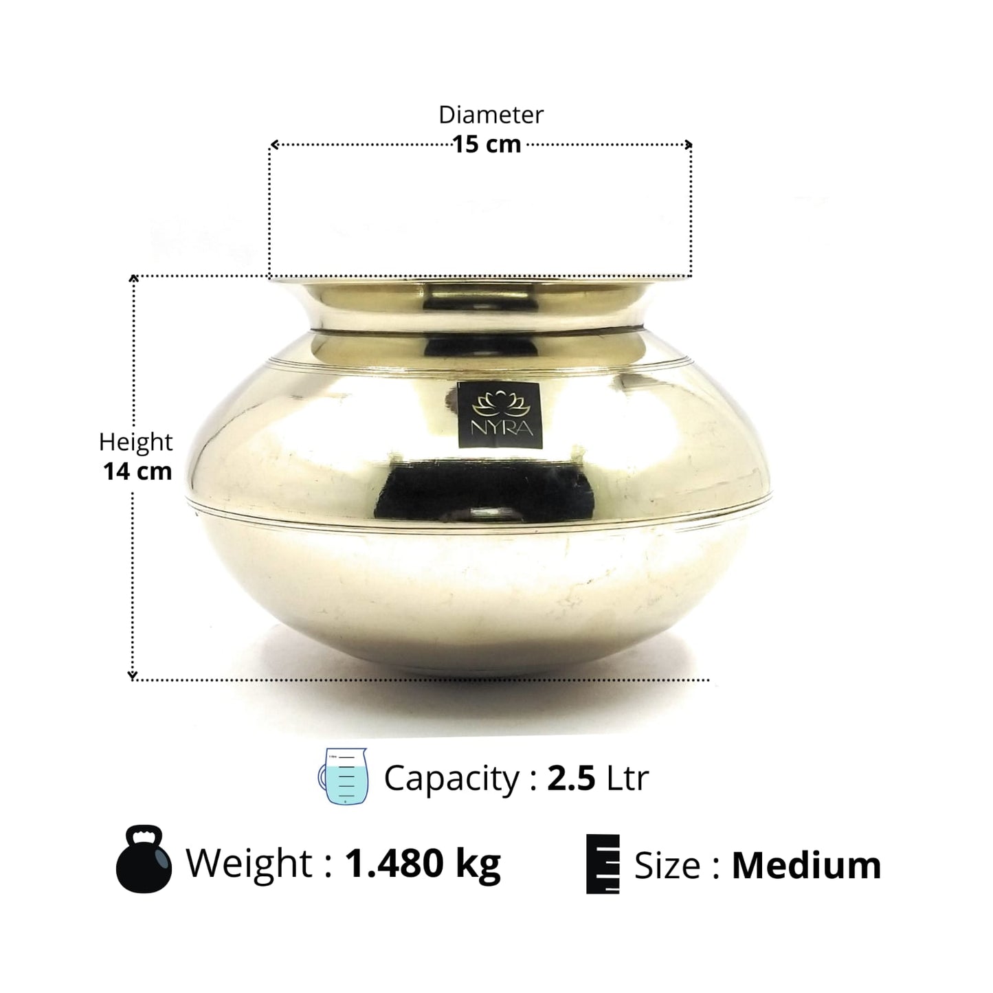Pure Brass Handi (Peetal Pot) with Smooth Finish