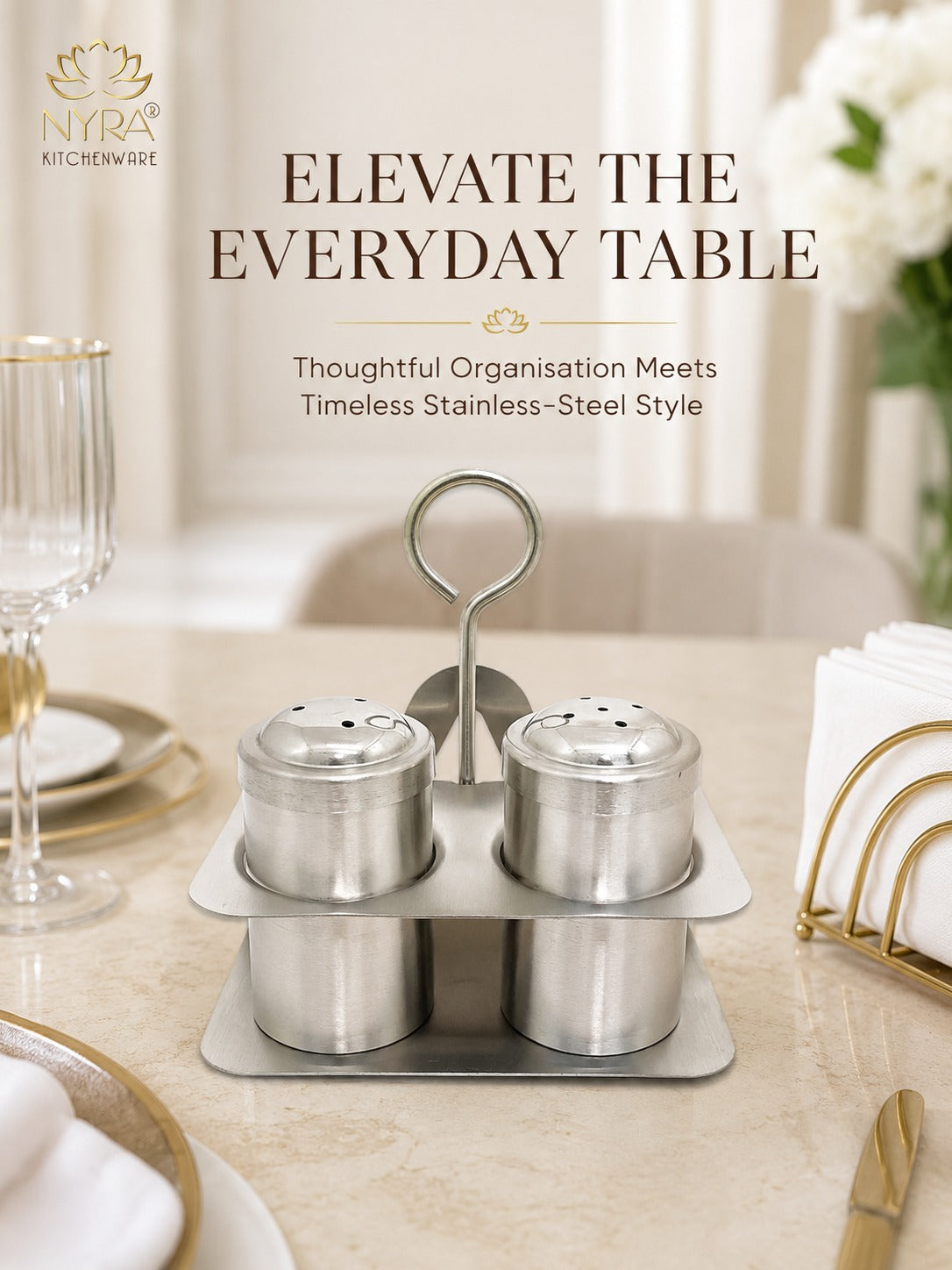 Stainless Steel Salt Pepper Sprinkler with Napkin Holder