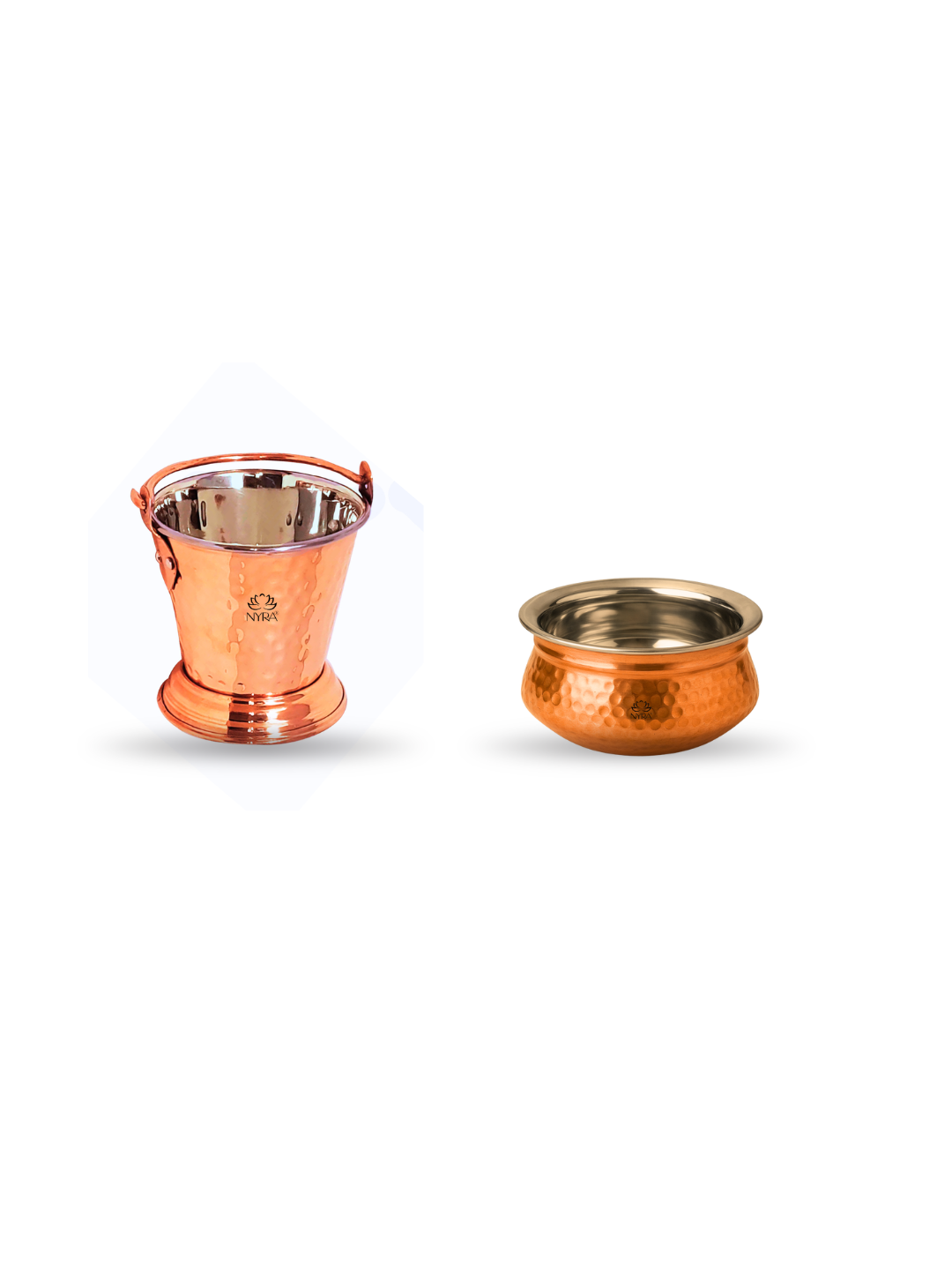 Copper Hammered Serving Bucket & Handi Bowl | Dual-Layer with Stainless Steel Interior Tableware Set
