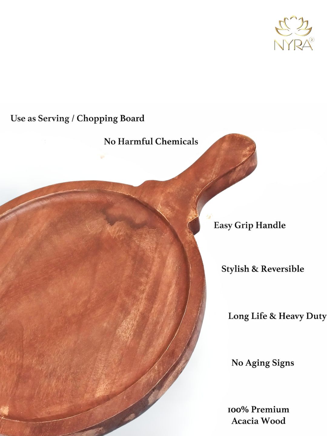 Wooden Pizza Serving Bat with Handle | Round Pizza Platter - Serving & Cutting