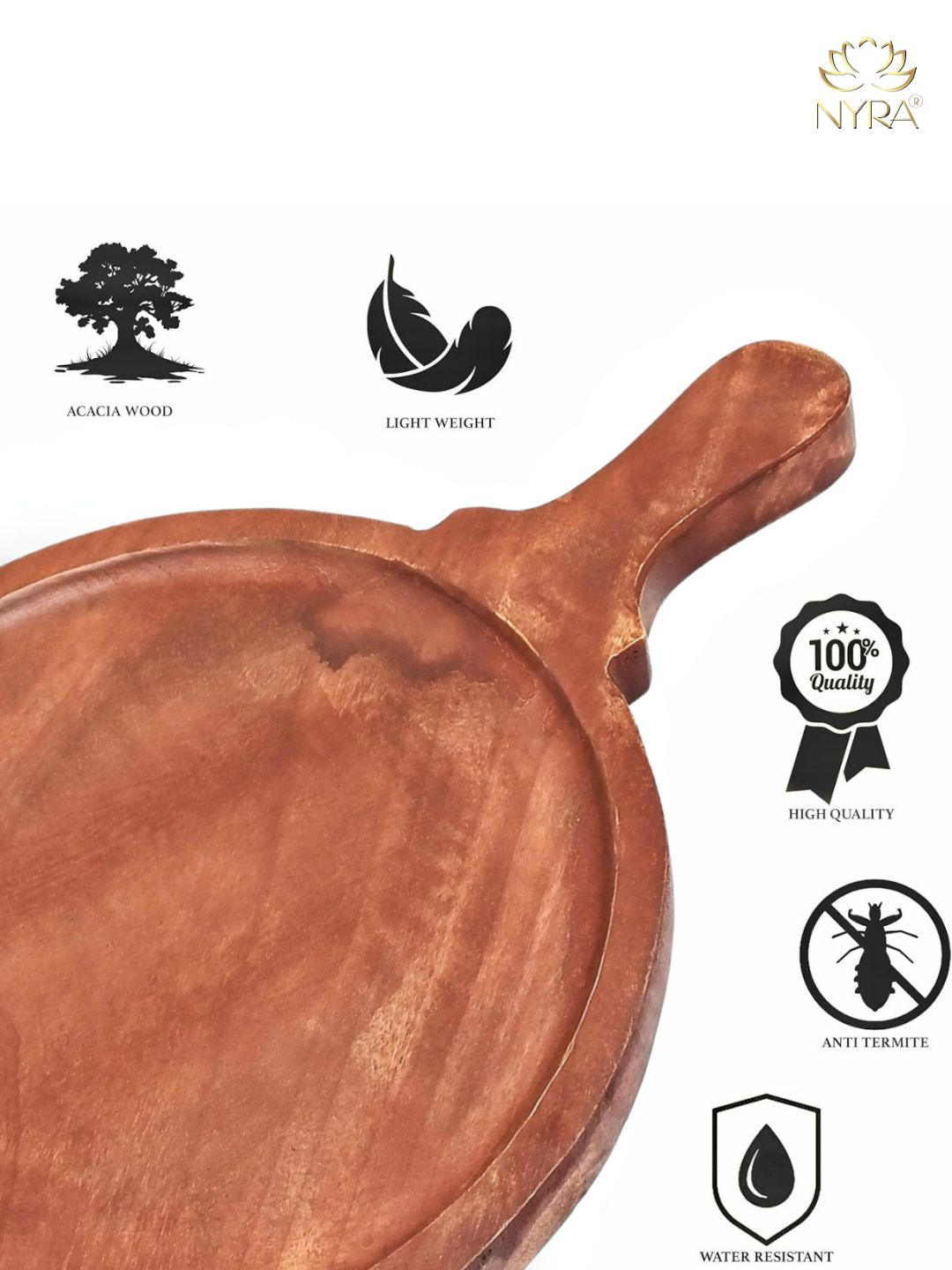 Wooden Pizza Serving Bat with Handle | Round Pizza Platter - Serving & Cutting