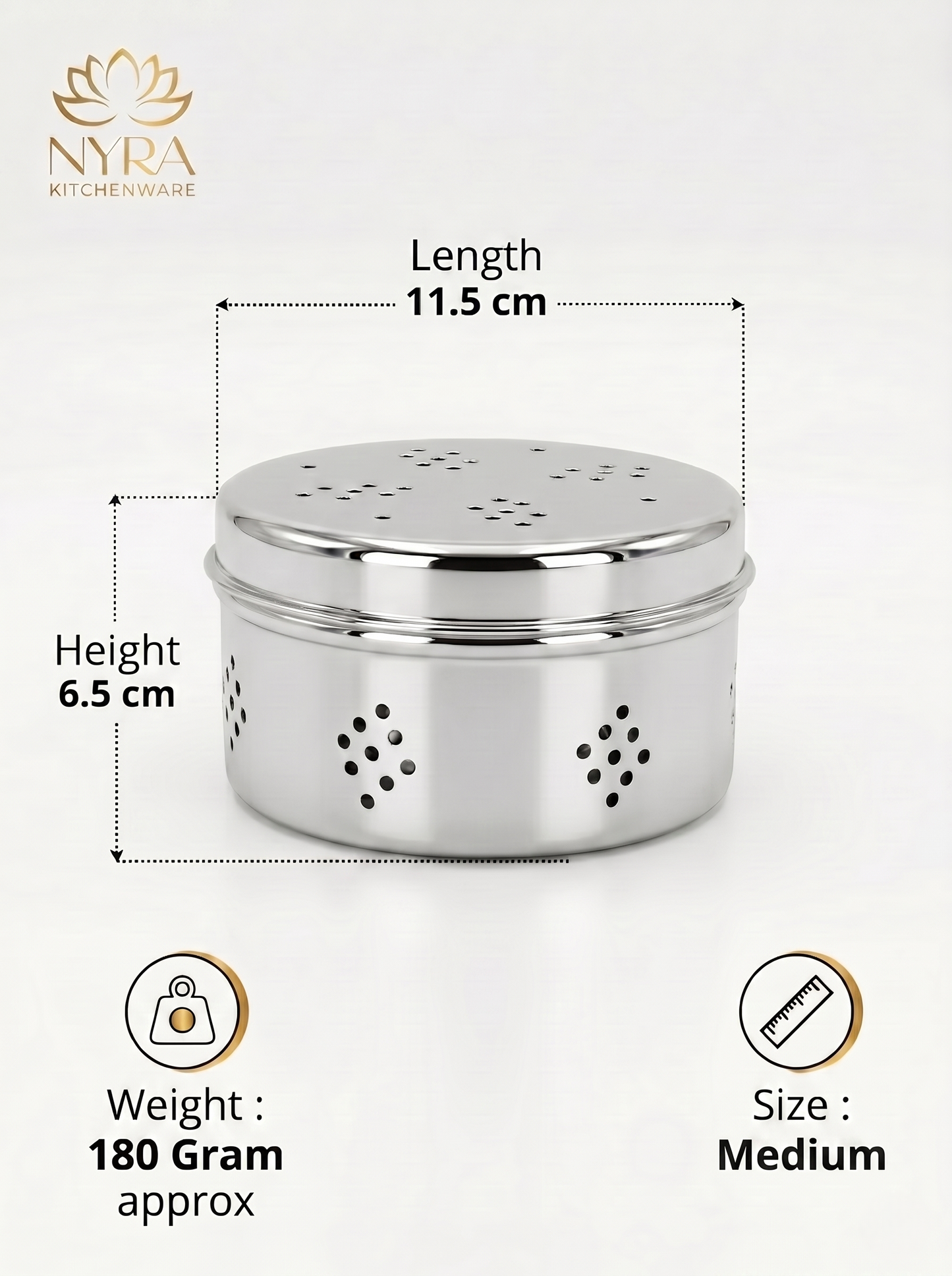 Stainless Steel Round Dibbi/Dabba | Ventilated Dhaniya & Spice Box