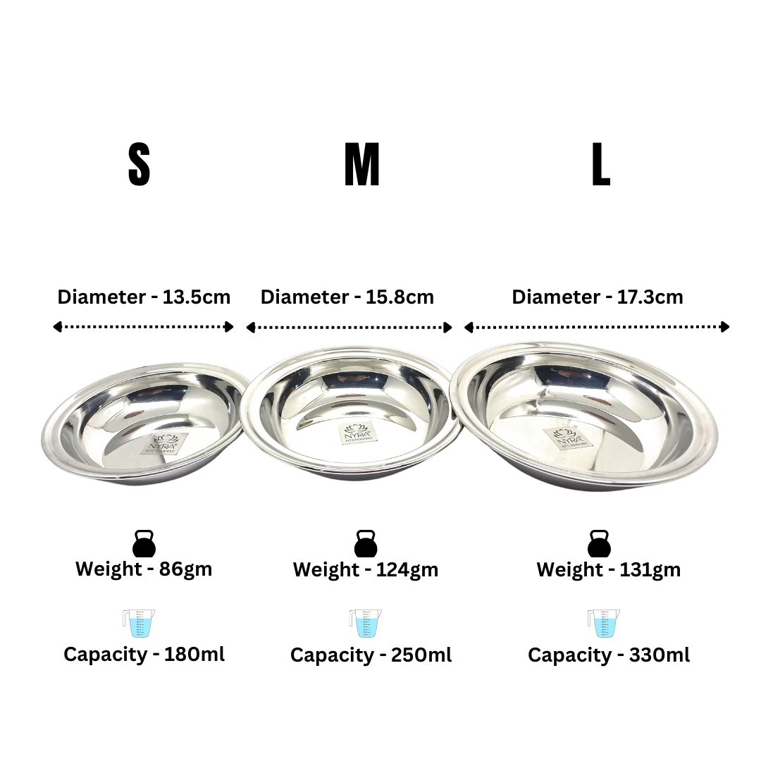 Stainless Steel Dahivada Serving Bowl | Deep Round Bowls for Serving and Dining - Available in 3 Sizes | Set of 6 pcs