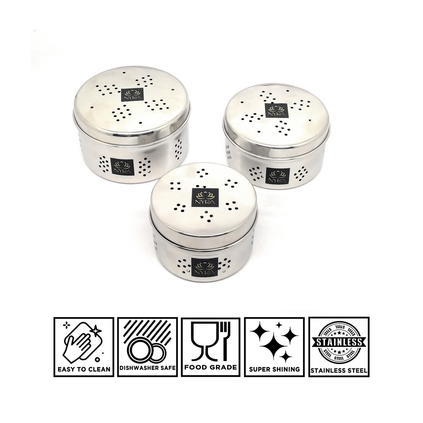 Stainless Steel Coriander Storage Box with Air Ventilation Holes | Dhaniya Dibba | Dibbi