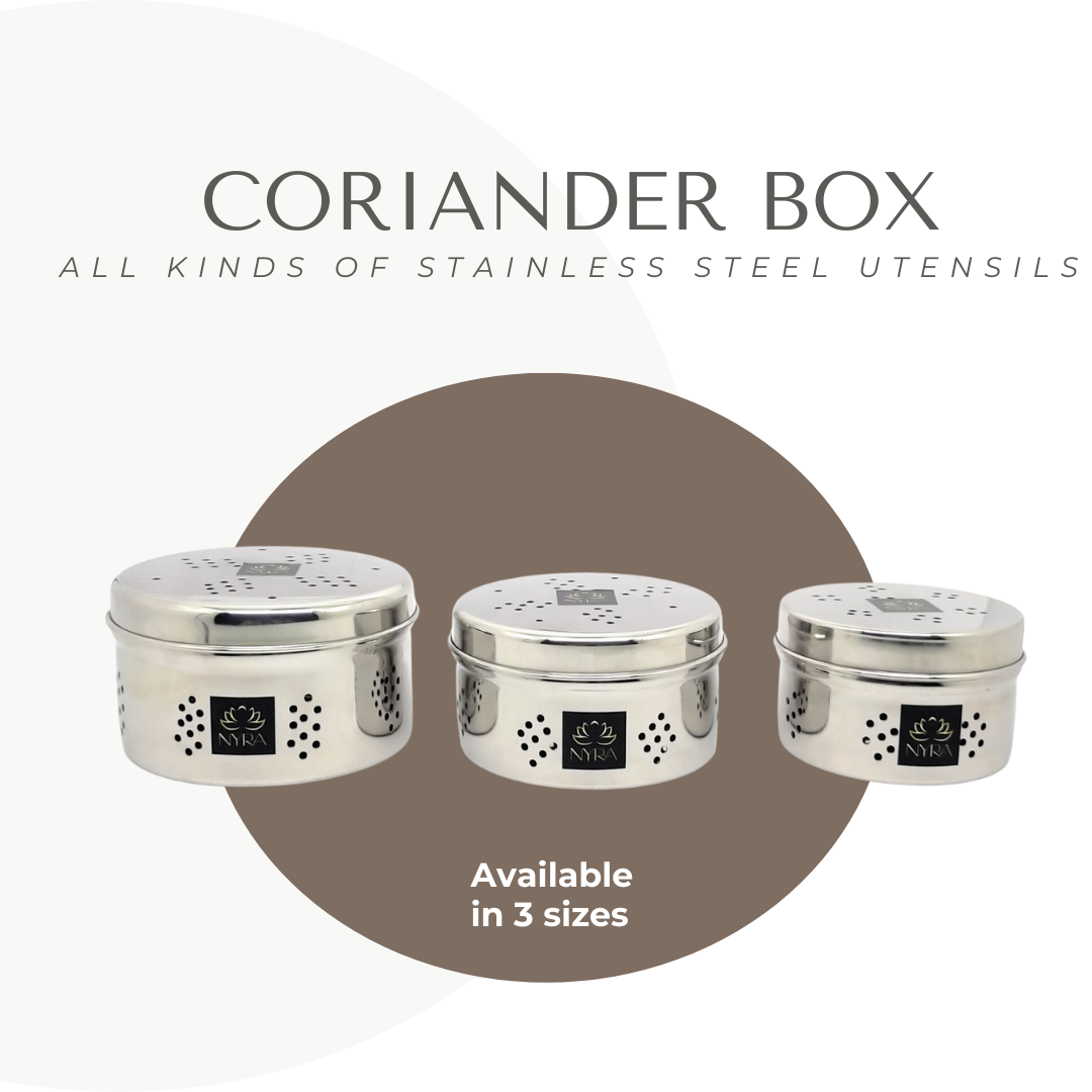 Stainless Steel Coriander Storage Box with Air Ventilation Holes | Dhaniya Dibba | Dibbi