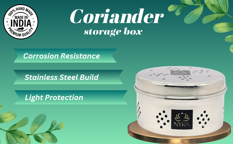 Stainless Steel Coriander Storage Box with Air Ventilation Holes | Dhaniya Dibba | Dibbi