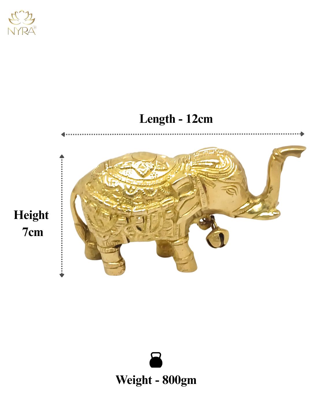 Handcrafted Pure Brass Elephant Figurine with Bell | Detailed Decorative Showpiece for Home, Temple & Gift | Antique Finish - Vastu & Feng Shui Artifact