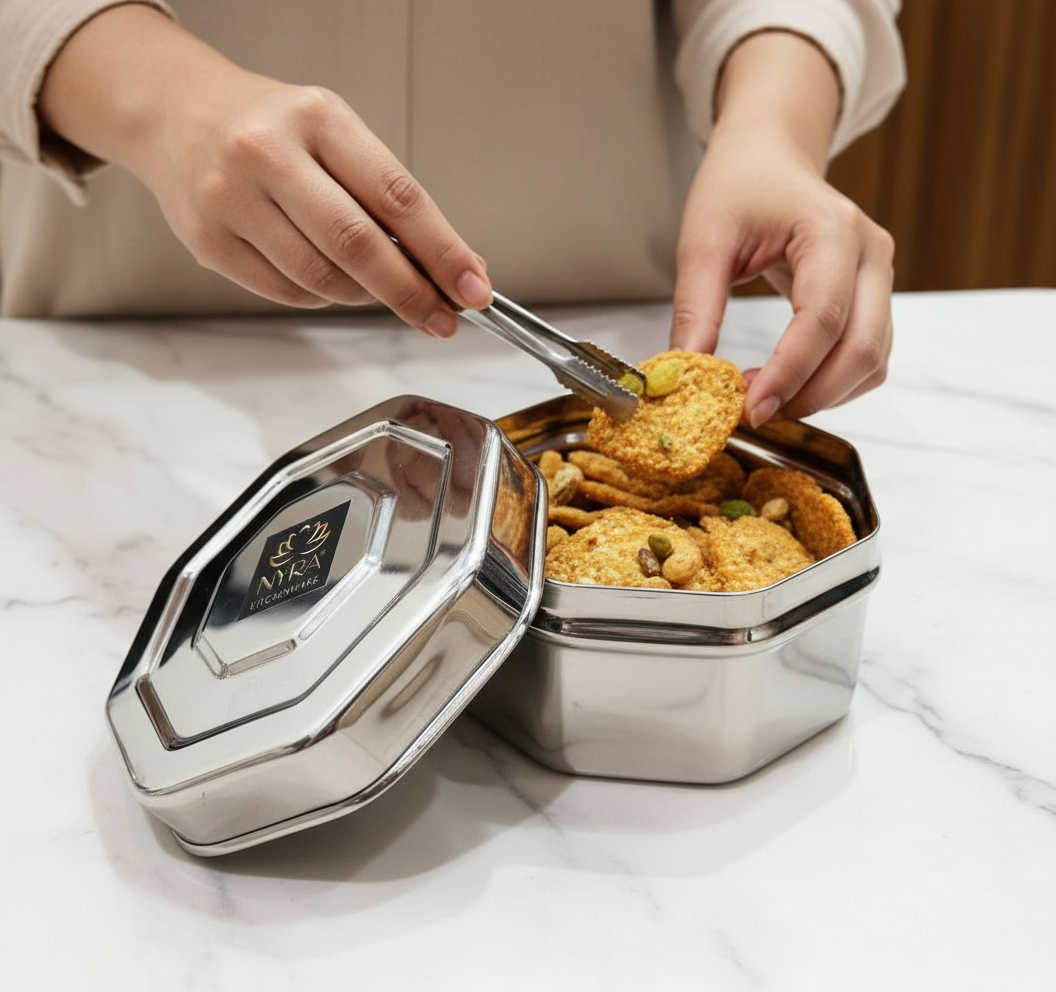 Stainless Steel Square Dibbi Set - Multipurpose Storage Containers (Set of 3 pcs) for Kitchen, Spice, and Snacks