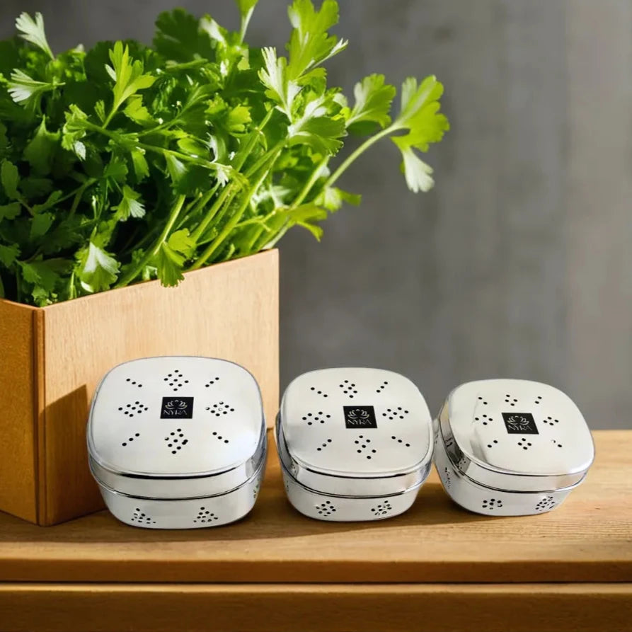 Stainless Steel Square-shaped Coriander/ Multipurpose Storage Container with air ventilations