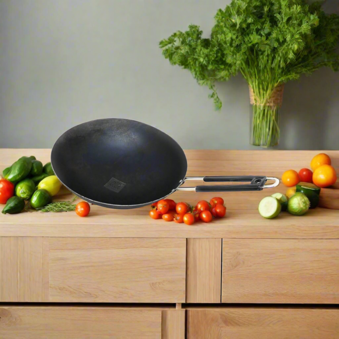Iron Chinese Wok with Steel Handle