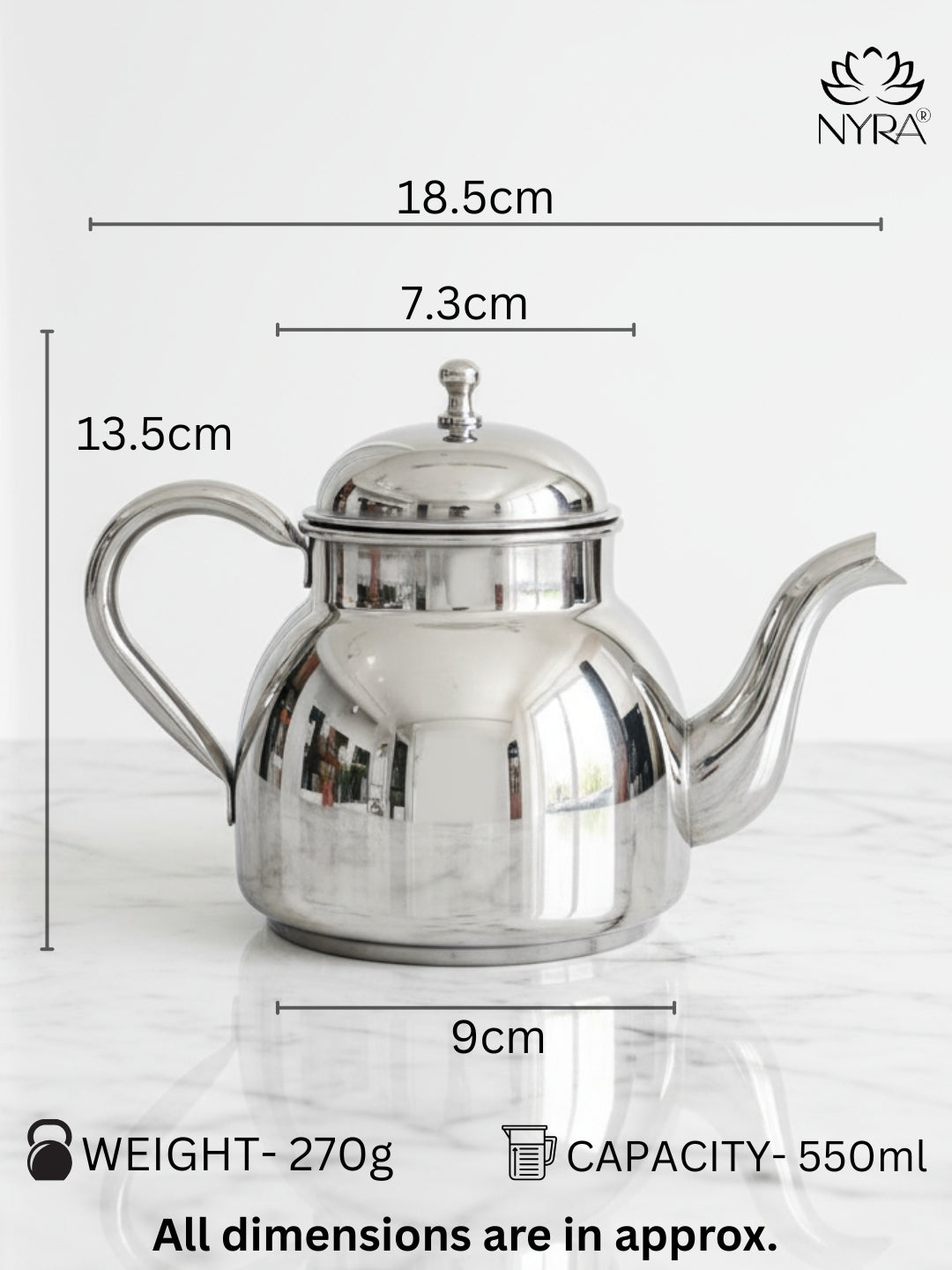 Stainless Steel Tea Pot/Tea Kettle with Mirror Finish – Durable and Elegant Silver Tea Pot for Modern Kitchens
