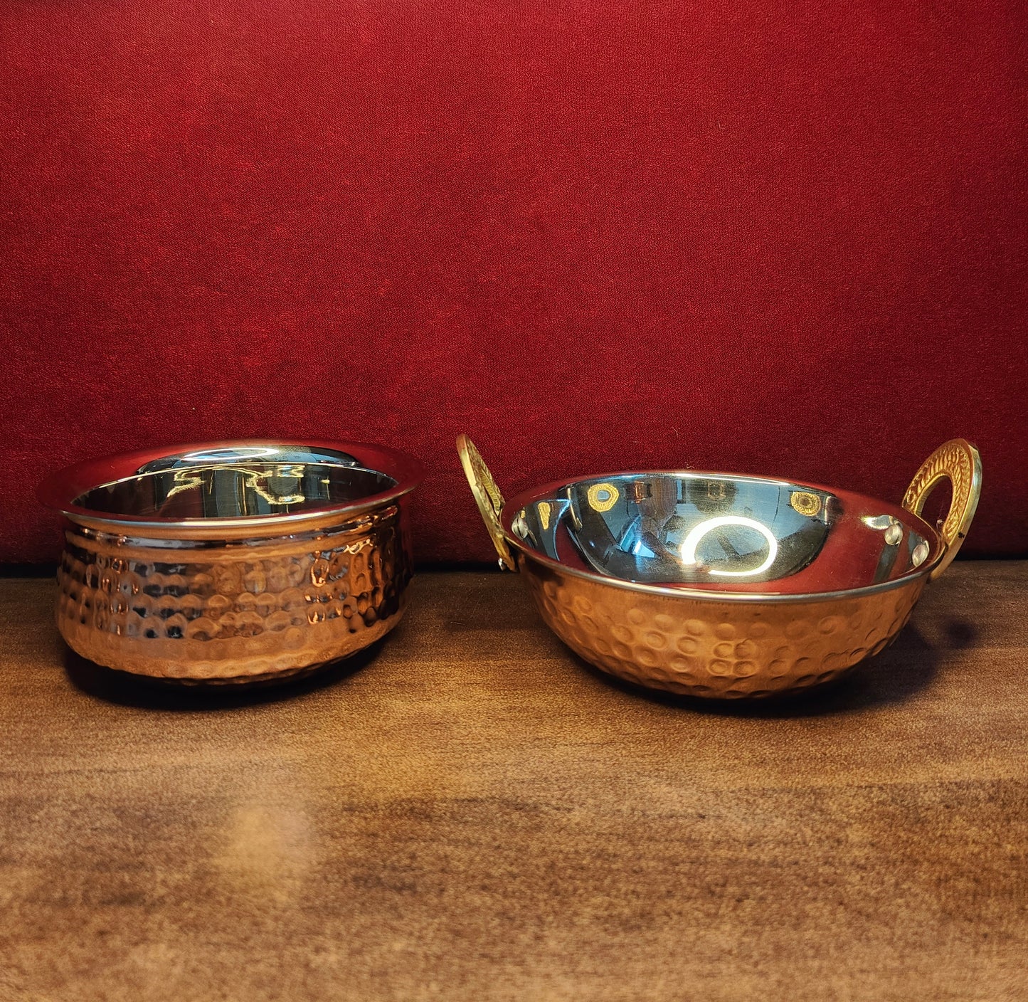 Premium Hammered Copper Handi & Kadhai Set | Traditional Serveware with Stainless Steel Inside