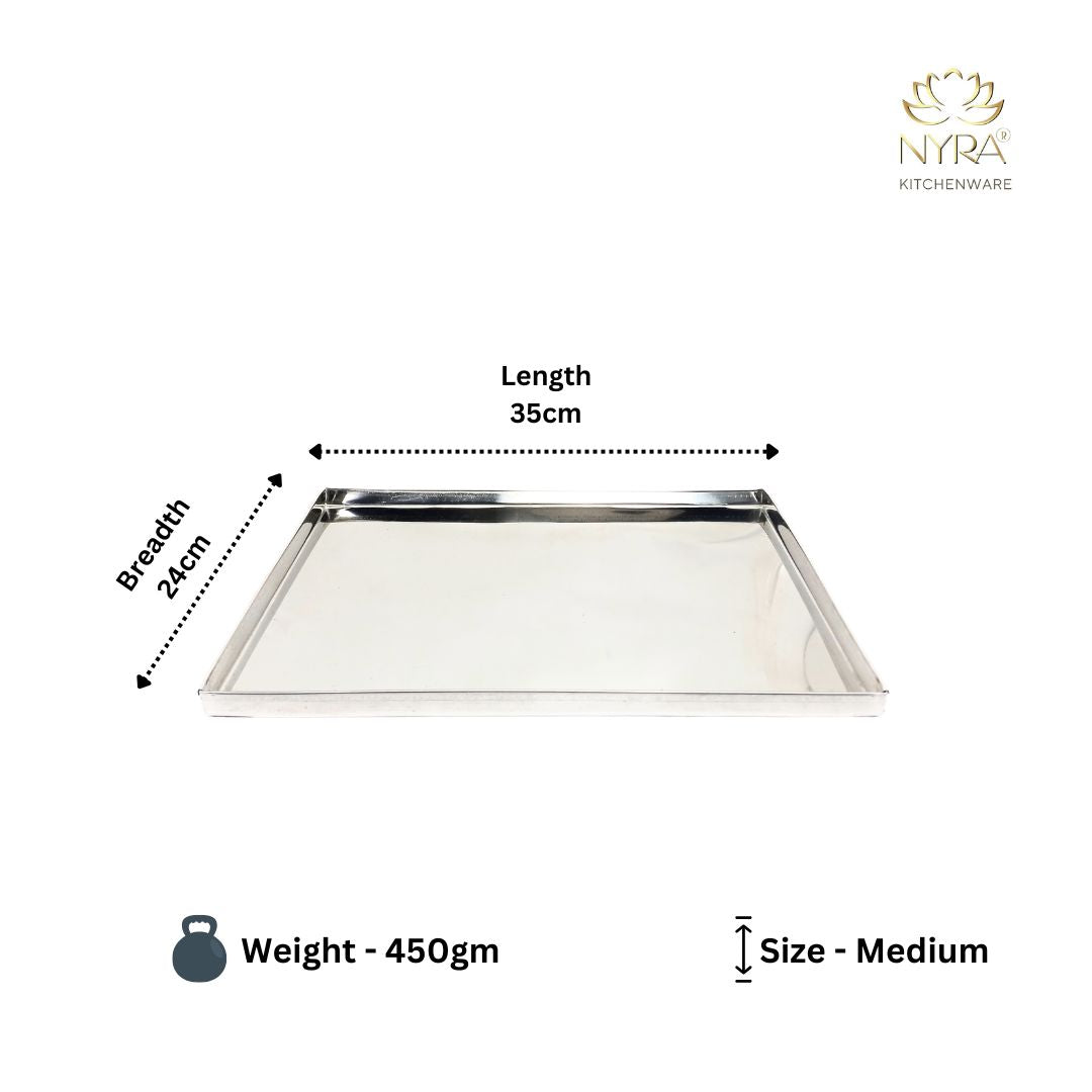 dimensions of medium Stainless Steel Storing & Serving Tray for Sweet & Snacks