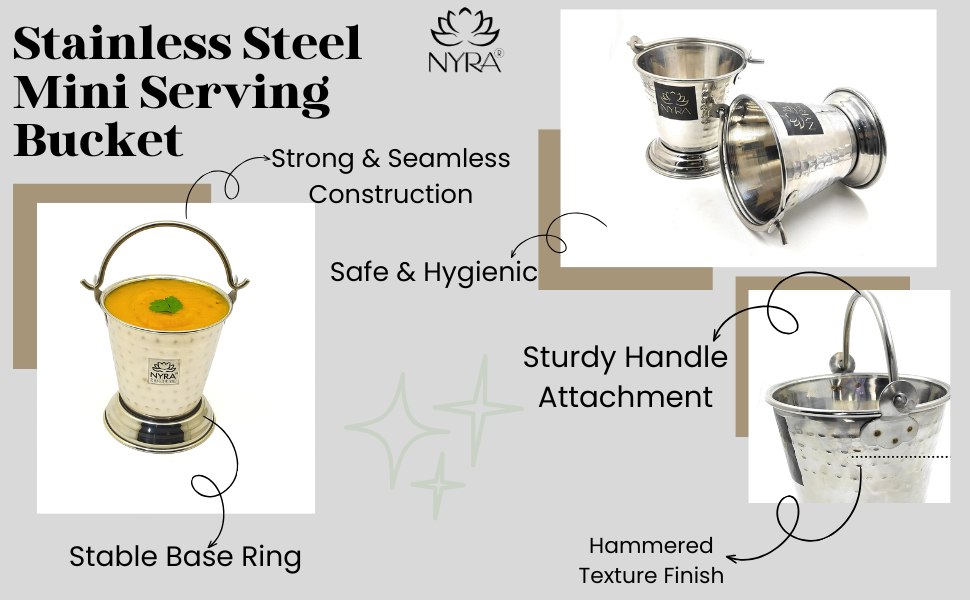 Stainless Steel mini-serving Balti | Hammered Design Serving Bucket - Traditional Serveware for Home, Restaurants & Dhabas