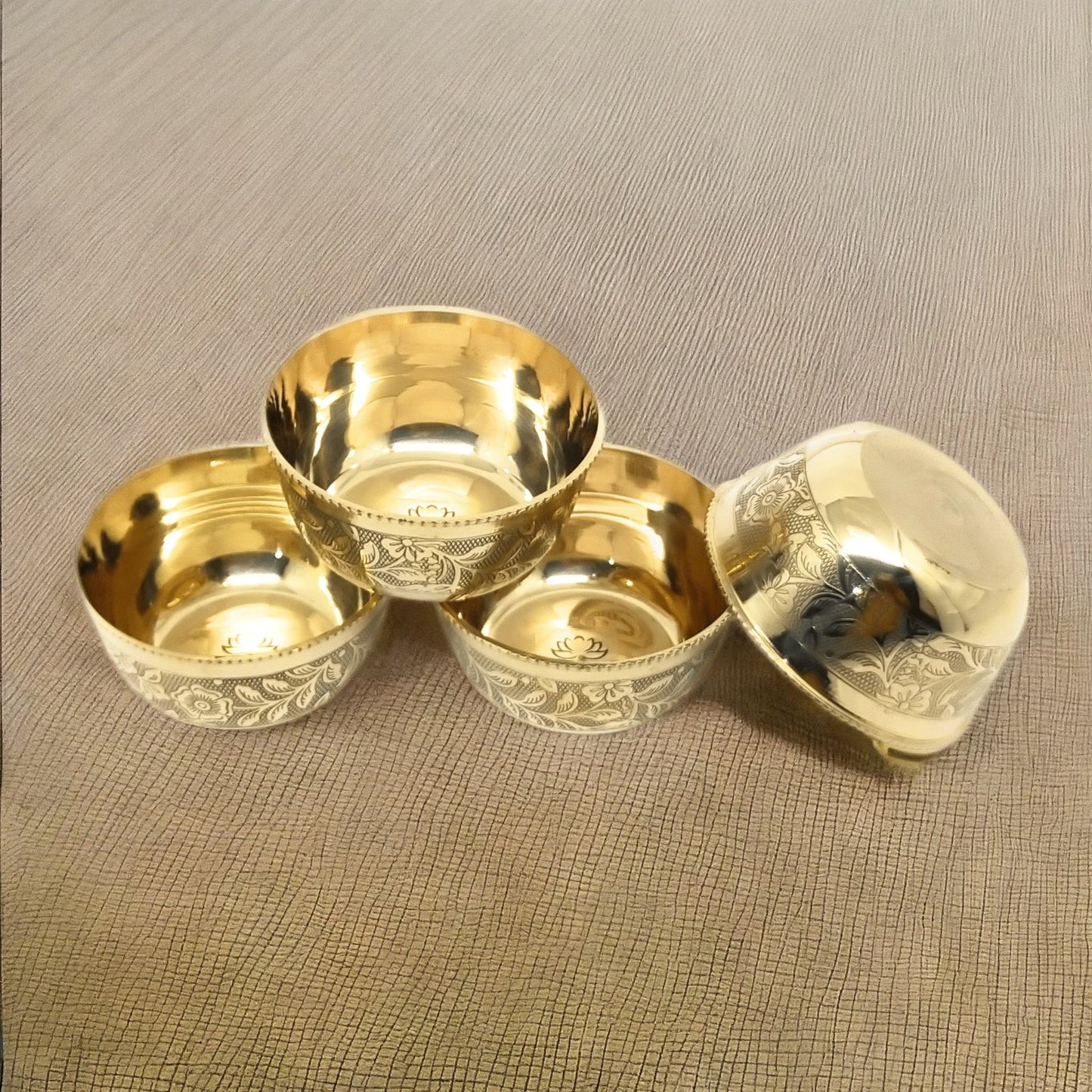 Traditional Brass/Peetal Katori | Embedded Floral Design