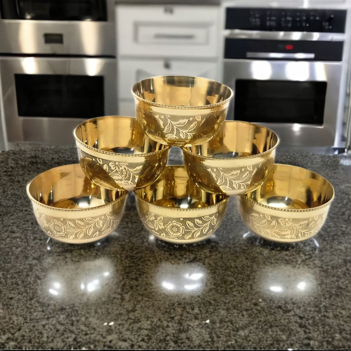 Traditional Brass/Peetal Katori | Embedded Floral Design