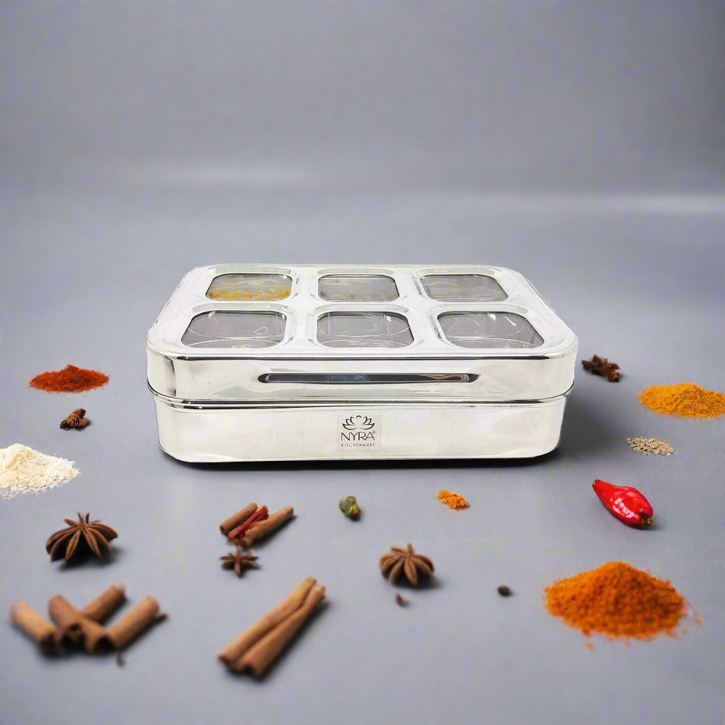 Stainless Steel 6 Compartment Dry Fruit/Spice Box
