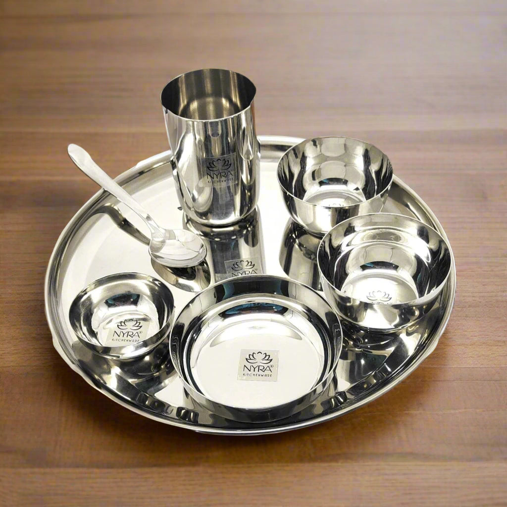 Stainless Steel Premium Thali/Dinner Set of 7-Pieces | Elegant Dinnerware