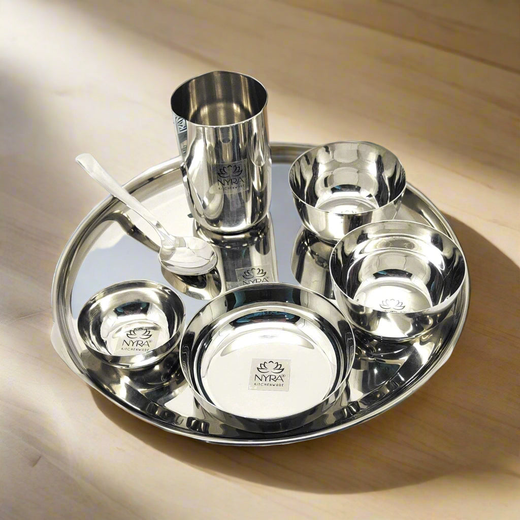 Stainless Steel Premium Thali/Dinner Set of 7-Pieces | Elegant Dinnerware