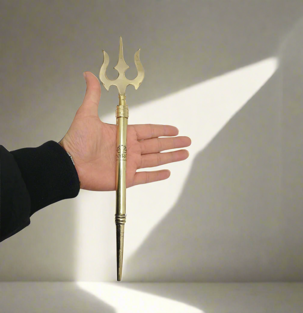 inhand view of Pure Brass (Peetal) Trishul