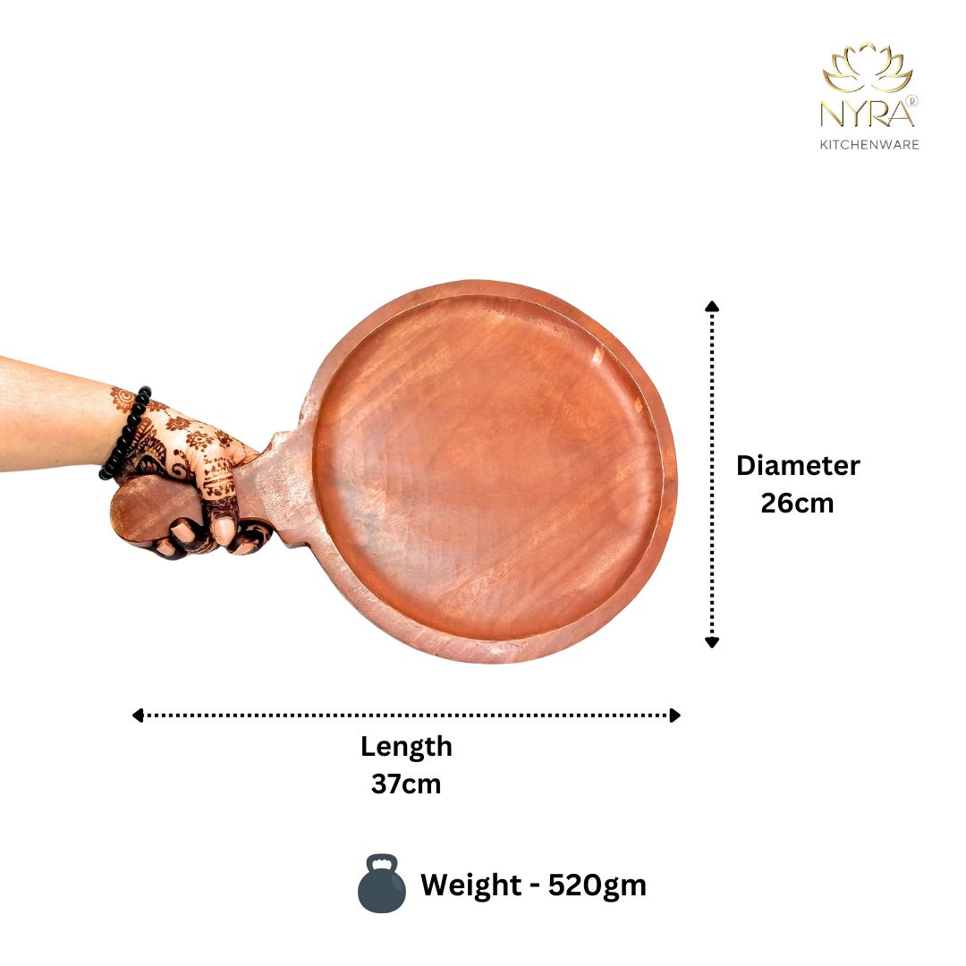Wooden Pizza Serving Bat with Handle | Round Pizza Platter - Serving & Cutting