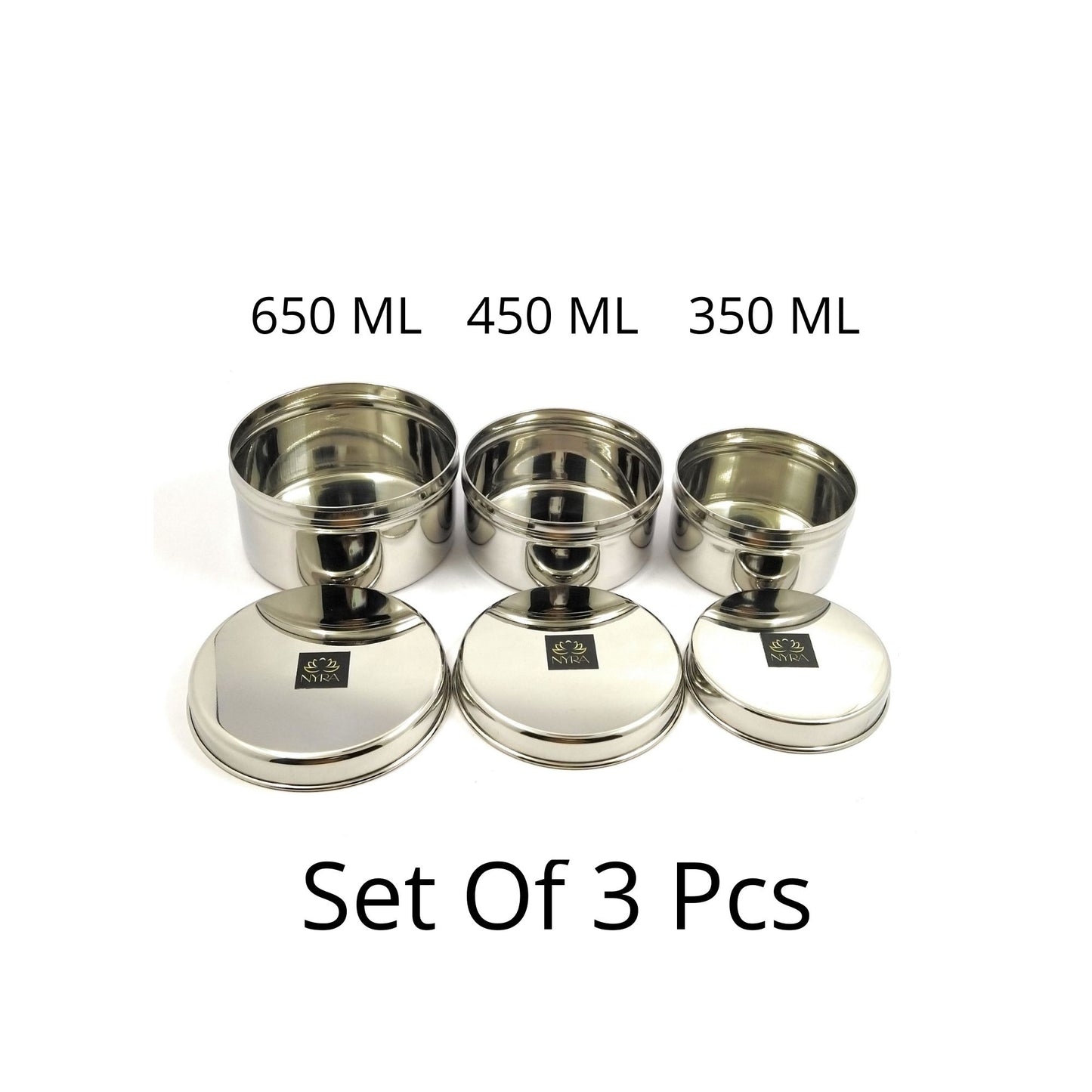 Stainless-Steel Box Round Storage Container (Gol Dibbi/Dabba)- Set of 3