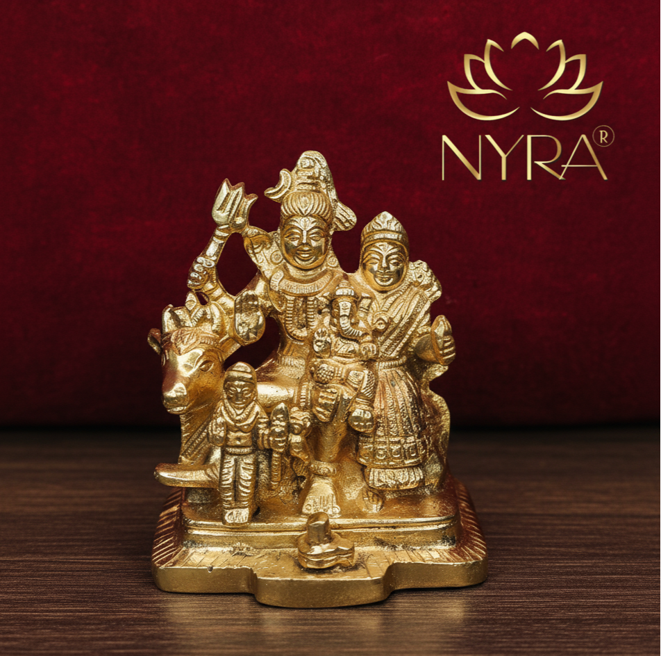 Brass Shiv Parivar Idol – Peetal Shiva Parvati Ganesh Family Showpiece Statue