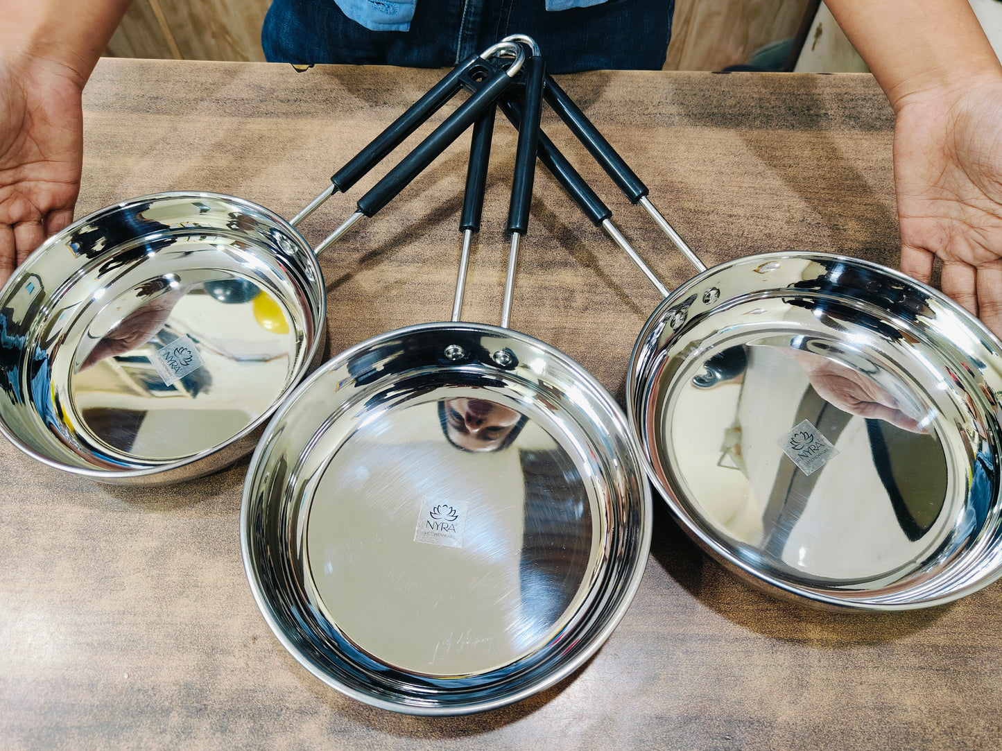 Stainless Steel Fry Pan with Riveted PVC Handle - 3 sizes