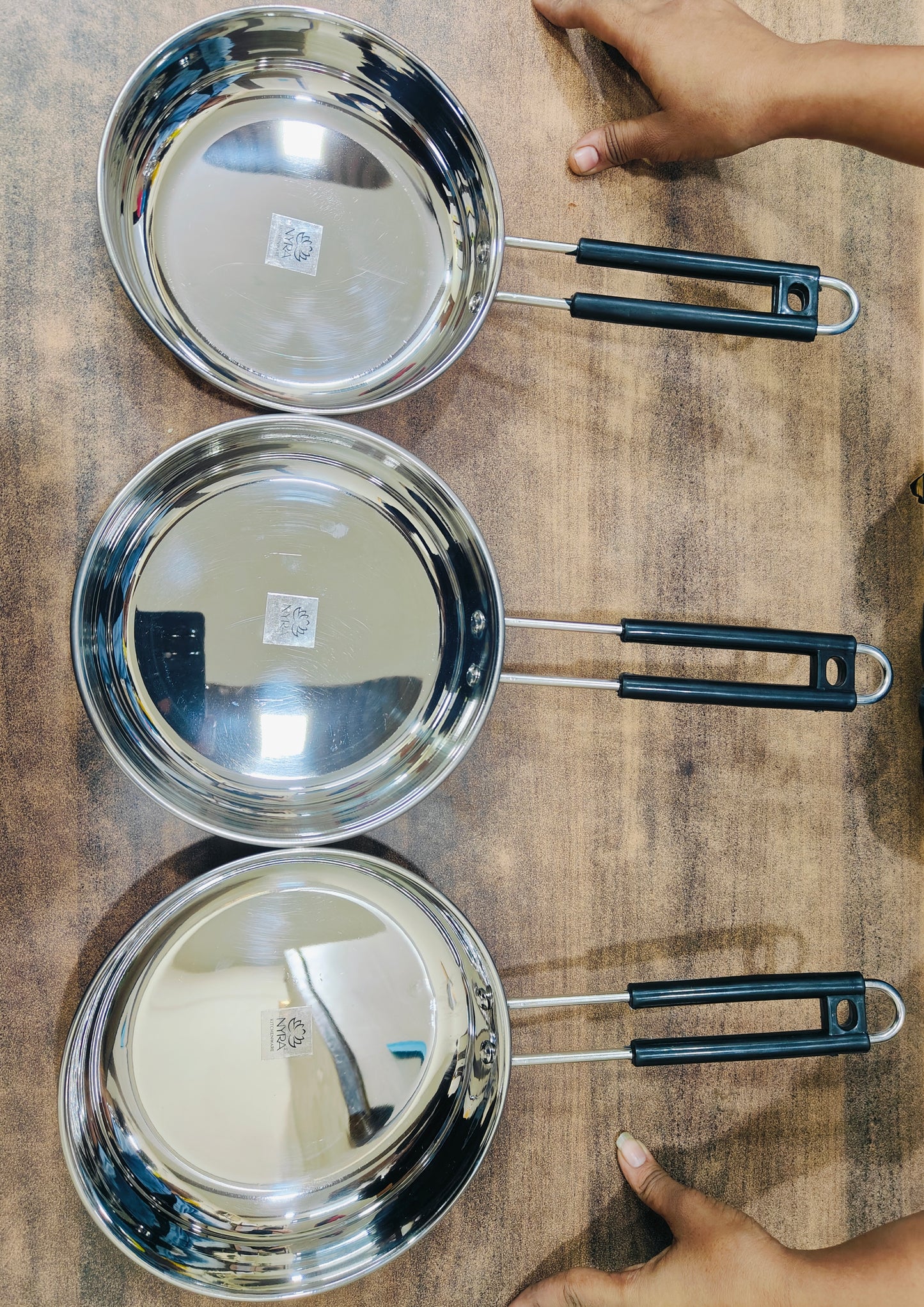 Stainless Steel Fry Pan with Riveted PVC Handle - 3 sizes