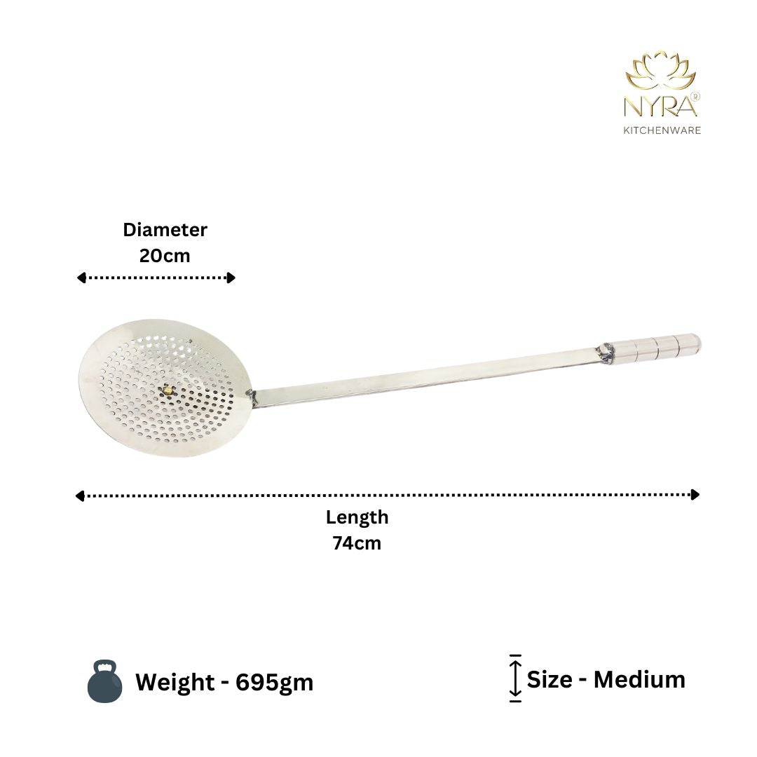 Stainless Steel Jhara/Deep-Frying Skimmer | Perforated Sturdy Ladle - Rust-Free