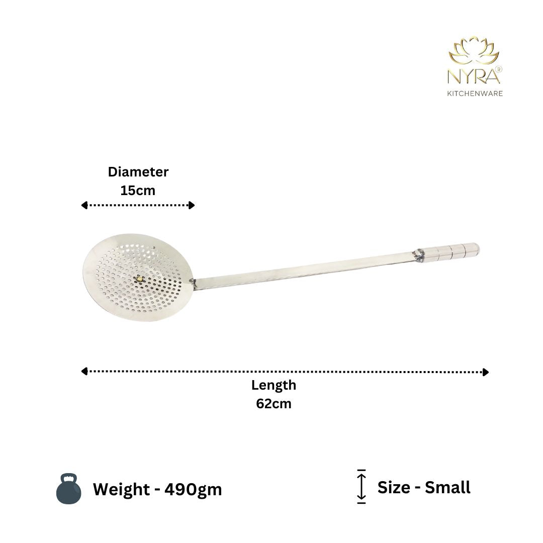Stainless Steel Jhara/Deep-Frying Skimmer | Perforated Sturdy Ladle - Rust-Free