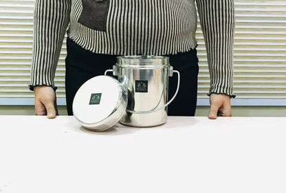 Stainless Steel Milk Pot with Lid (Dolchi/Barni) – Glossy finish, Rust-Proof & Flat Bottom Storage Container