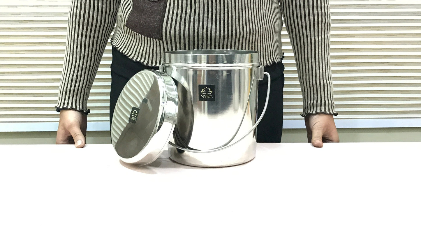 Stainless Steel Milk Pot with Lid (Dolchi/Barni) – Glossy finish, Rust-Proof & Flat Bottom Storage Container
