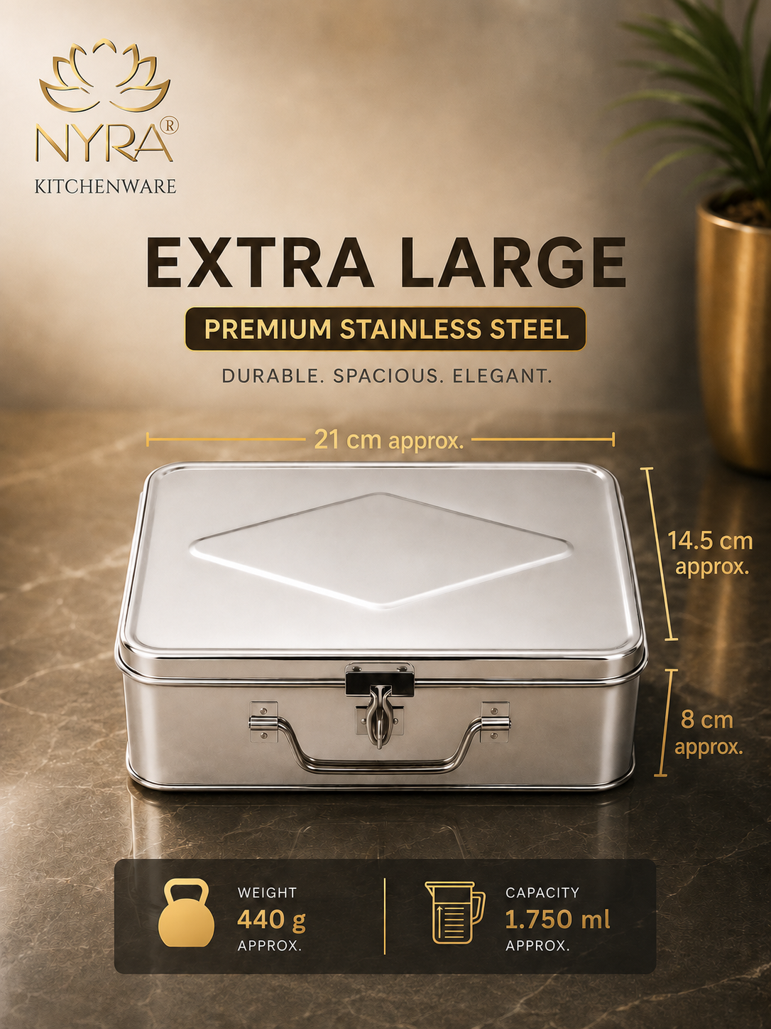 Stainless Steel Multi-Purpose Cash/Storage Box | Secure for Money, Jewelry & Documents