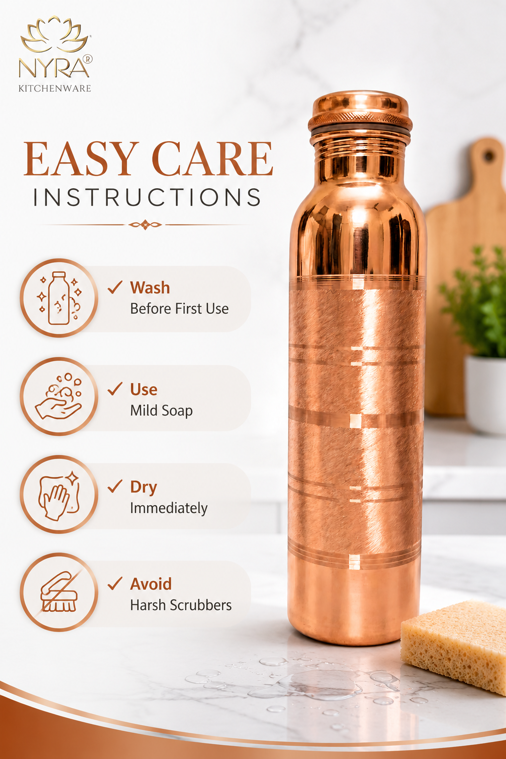 Pure Copper Water Bottle | Leak-Proof with Screw Cap | Glossy Silver-touch Copper Bottle