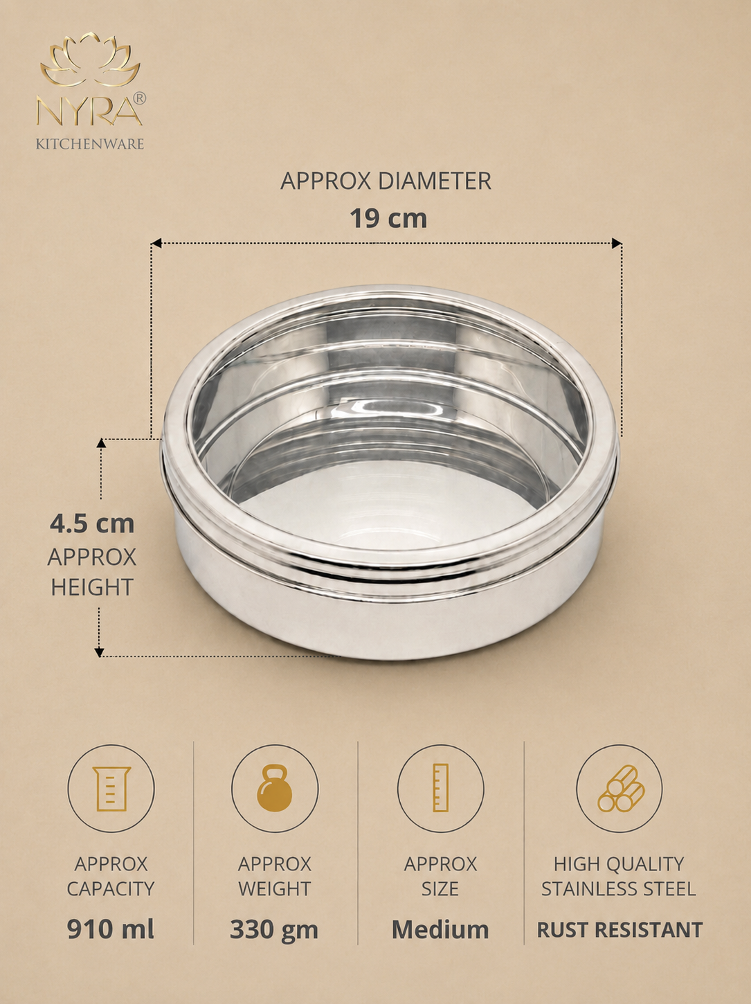 Stainless Steel Storage-Box with See Through Lid | Glossy Finish - Multipurpose Storage Container