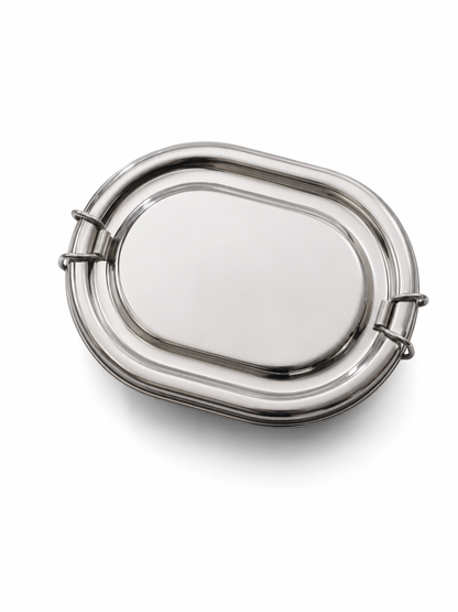 Stainless Steel Capsule Lunch Box with Plate & Double Decker Separator | Glossy Finish Steel Tiffin Box - Durable Food Storage Container