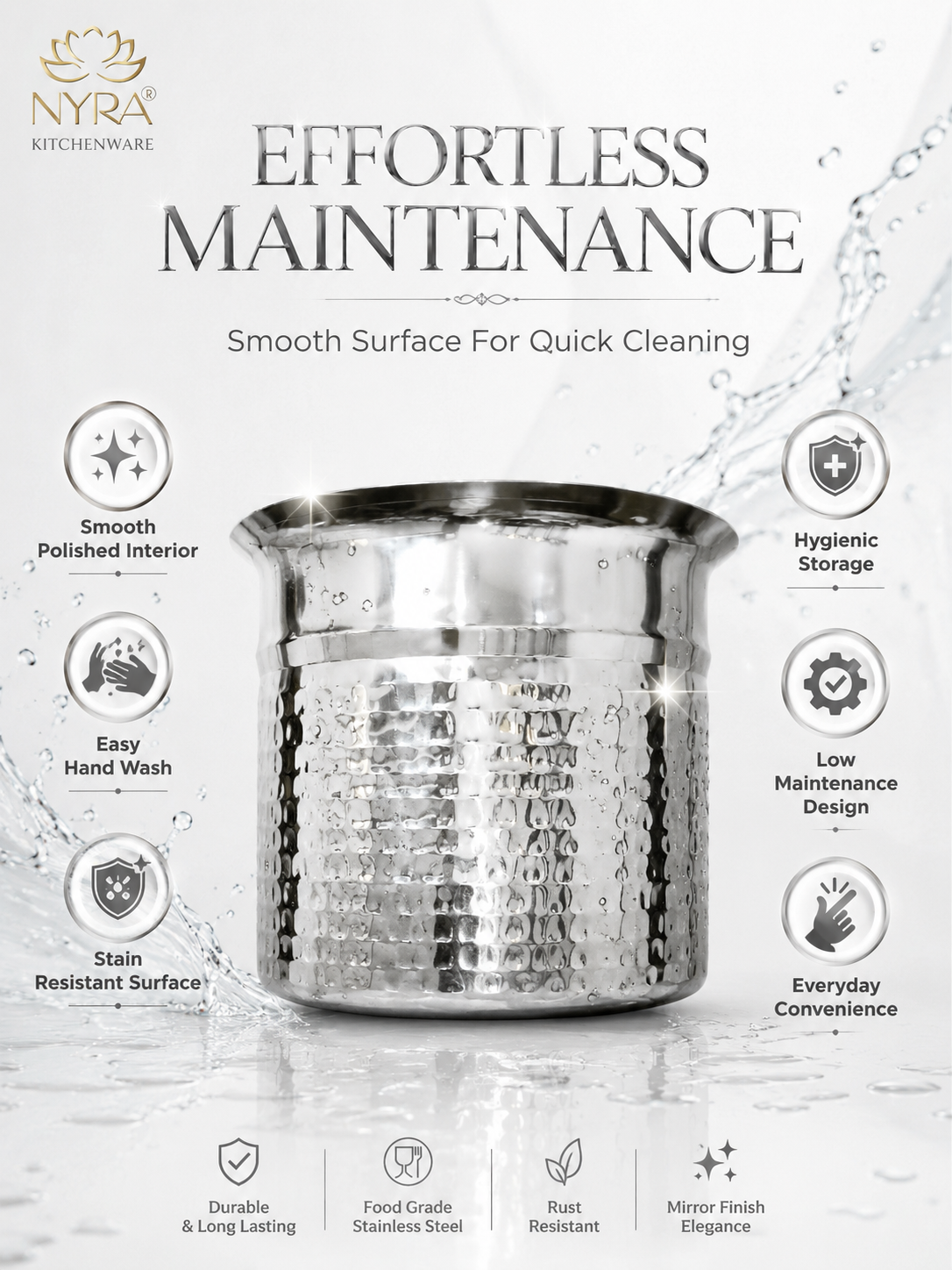 Premium Stainless Steel Hammered Deep Water Gunj - 6 Sizes