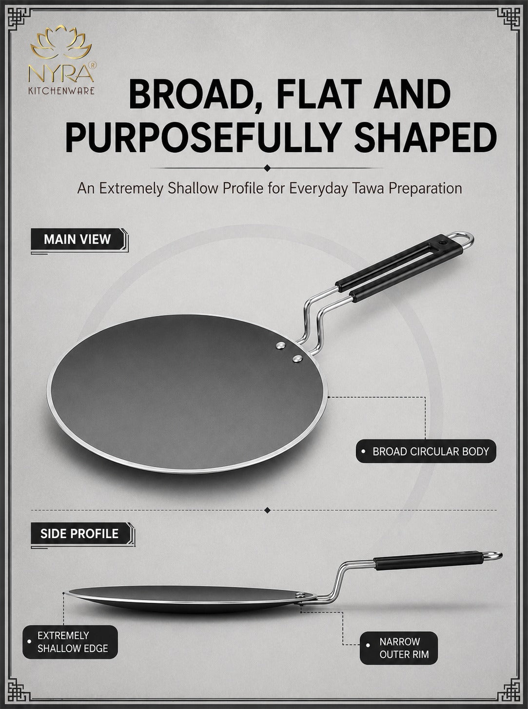 Iron Griddle/Tawa with Durable PVC Handle - Heavy-Duty Flat Pan Cookware