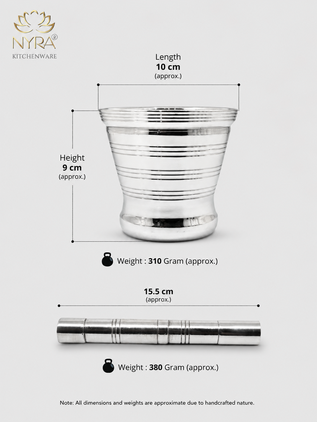 Premium Stainless Steel Mortar & Pestle Set/Khalbatta/Imam Dasta - 3 sizes