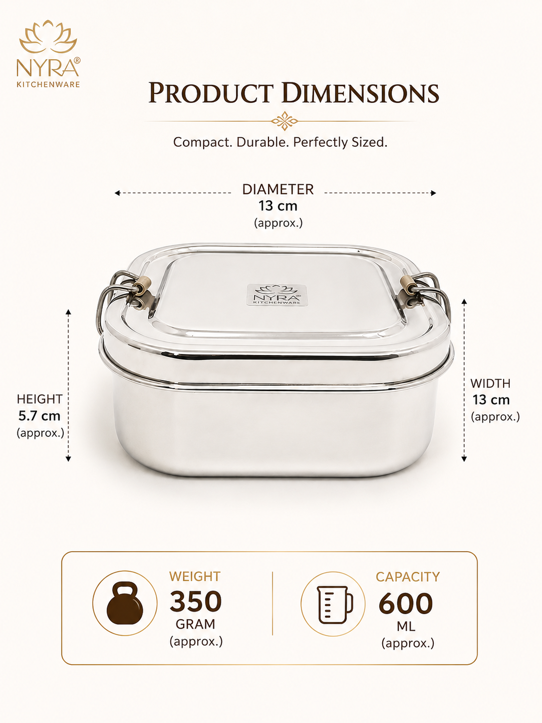 Stainless steel Double Decker tiffin box | Square Shaped with clip lid | Airtight Leakproof