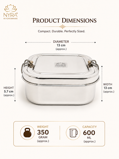 Stainless steel Double Decker tiffin box | Square Shaped with clip lid | Airtight Leakproof