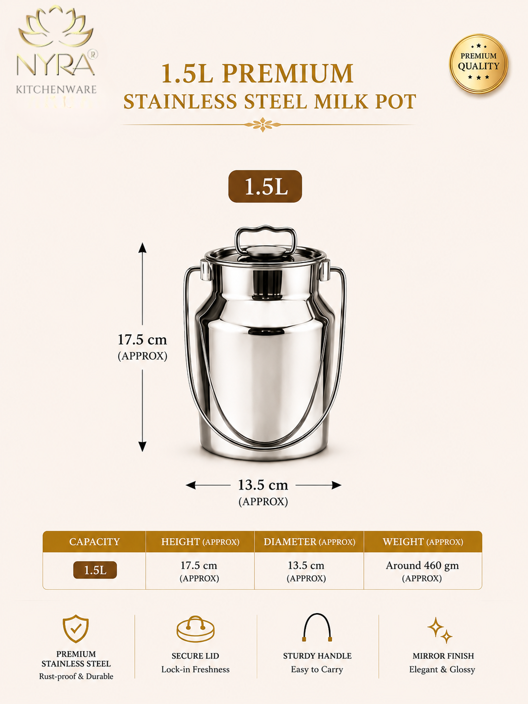 Premium Stainless Steel Milk & Oil Container with Lid – Durable Storage Solution - 6 Sizes